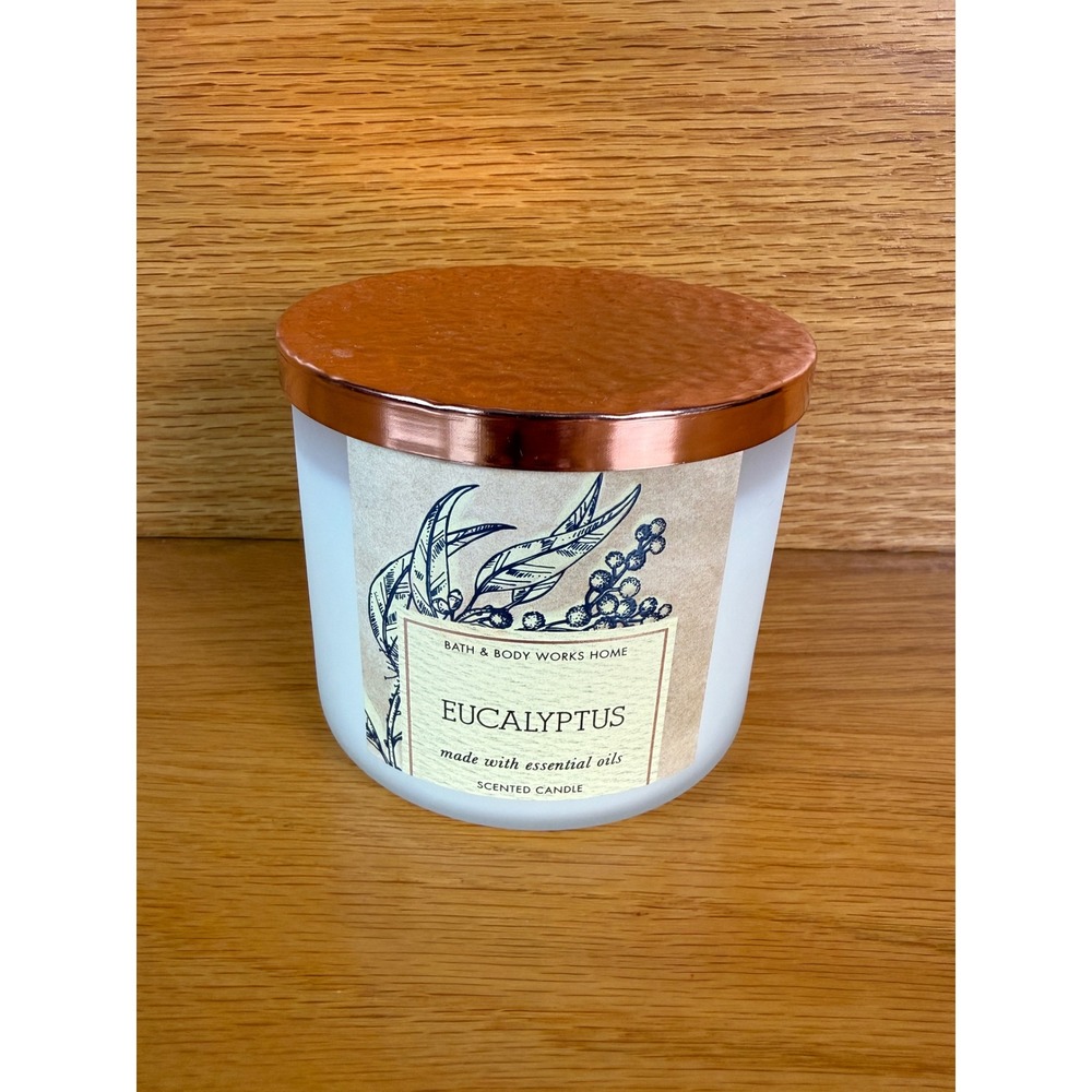 BATH & BODY WORKS Eucalyptus 3-Wick Scented Candle White Copper Lid 14.5 oz